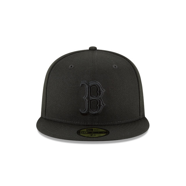 Boston Red Sox MLB New Era Men Black on Black 59Fifty Basic Fitted Hat product image 5, provided for visual reference and