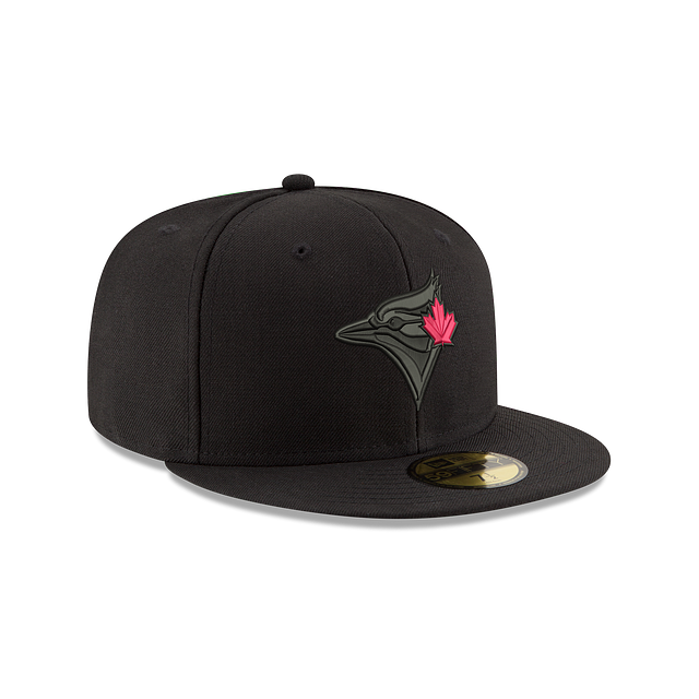 Toronto Blue Jays MLB New Era Men Black On Black 59Fifty Red Leaf Fitted Hat product image 4, provided for visual reference