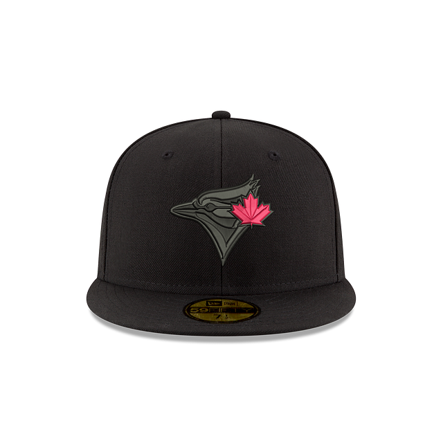 Toronto Blue Jays MLB New Era Men Black On Black 59Fifty Red Leaf Fitted Hat product image 3, provided for visual reference