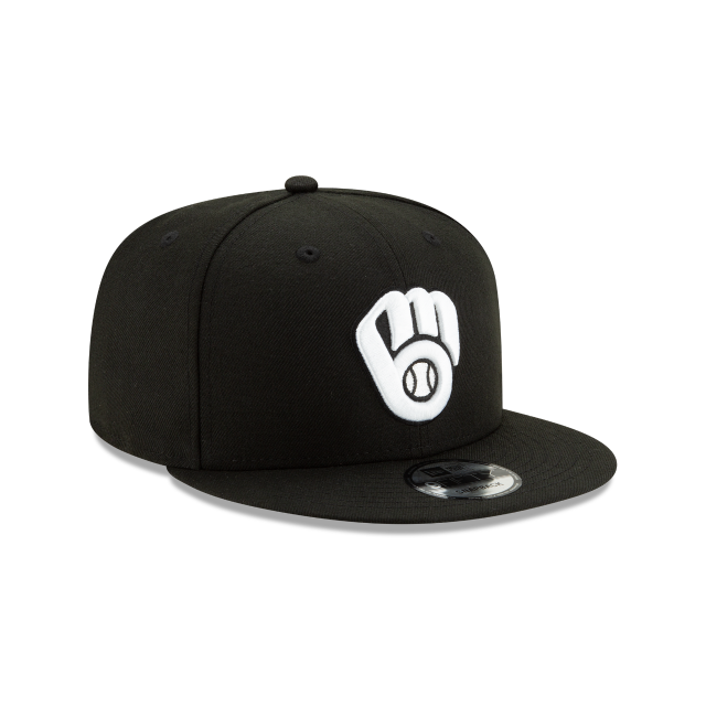 Milwaukee Brewers MLB New Era Men Black White 9Fifty Basic Snapback product image 6, provided for visual reference and