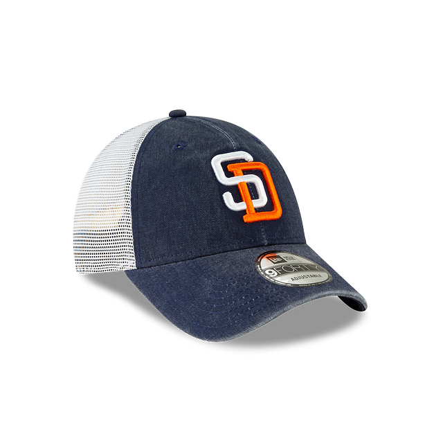 San Diego Padres MLB New Era Men Navy 9Forty Cooperstown Washed Trucker Adjustable Hat product image 4, provided for visual
