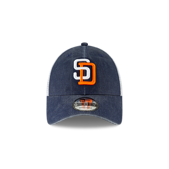 San Diego Padres MLB New Era Men Navy 9Forty Cooperstown Washed Trucker Adjustable Hat product image 3, provided for visual
