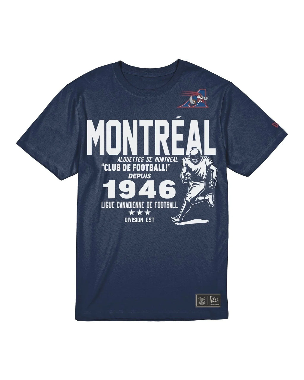 Montreal Alouettes CFL New Era Men Navy 2026 Turf Traditions Logo T-Shirt product image 1, provided for visual reference and