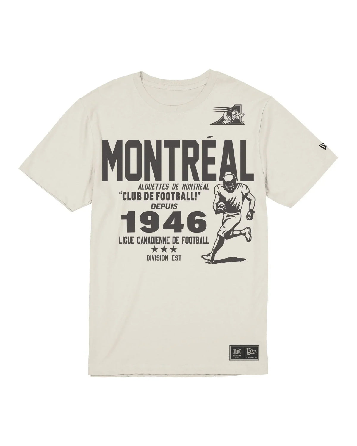 Montreal Alouettes CFL New Era Men Stone 2026 Turf Traditions Logo T-Shirt product image 1, provided for visual reference
