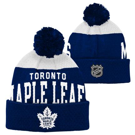 Toronto Maple Leafs NHL Outerstuff Youth Navy/White Cuff Pom Knit Hat product image 1, provided for visual reference and
