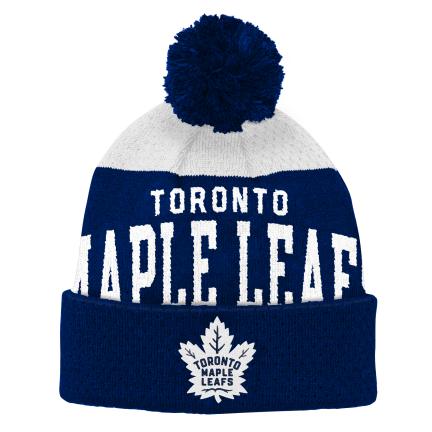 Toronto Maple Leafs NHL Outerstuff Youth Navy/White Cuff Pom Knit Hat product image 3, provided for visual reference and