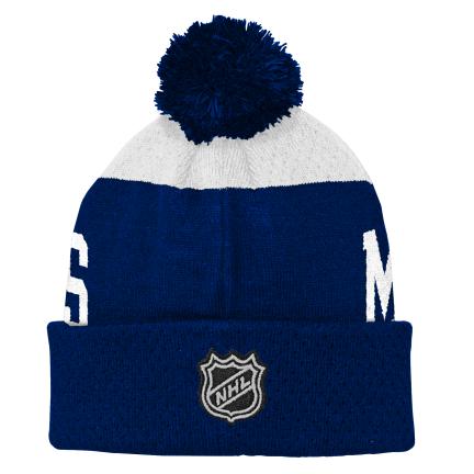 Toronto Maple Leafs NHL Outerstuff Youth Navy/White Cuff Pom Knit Hat product image 2, provided for visual reference and
