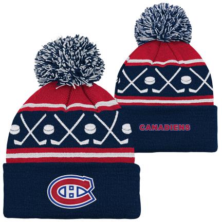 Montreal Canadiens NHL Outerstuff Kids Navy Face-Off Cuff Pom Knit Hat product image 3, provided for visual reference and