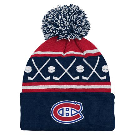 Montreal Canadiens NHL Outerstuff Kids Navy Face-Off Cuff Pom Knit Hat product image 1, provided for visual reference and