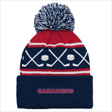 Montreal Canadiens NHL Outerstuff Kids Navy Face-Off Cuff Pom Knit Hat product image 2, provided for visual reference and