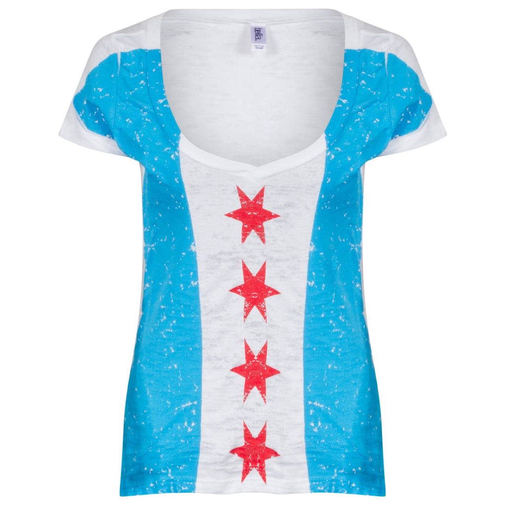 Chicago Women White Full Body Vertical Chicago Flag V-Neck T-Shirt-Shirt product image 1, provided for visual reference and