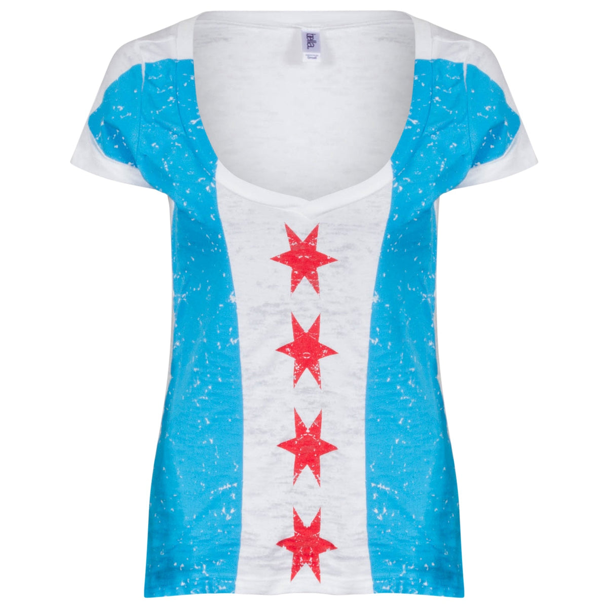 Chicago Women White Full Body Vertical Chicago Flag V-Neck T-Shirt-Shirt product image 1, provided for visual reference and
