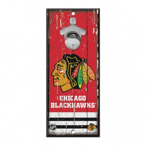 Chicago Blackhawks Bottle Opener Wood Sign product image 1, provided for visual reference and product detail review