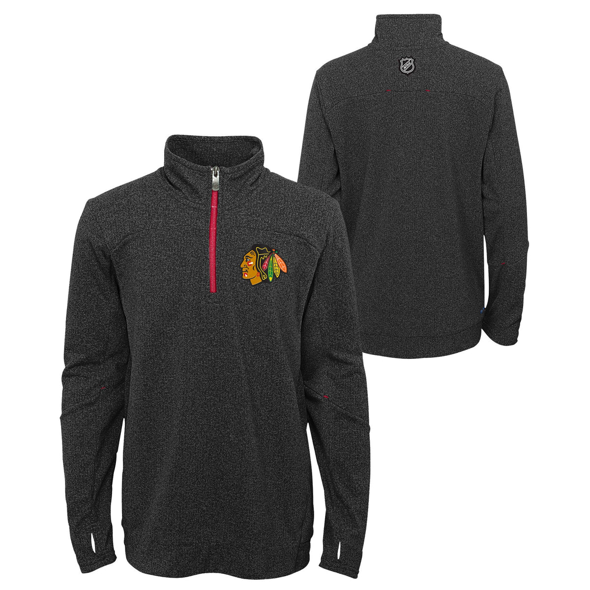 Chicago Blackhawks Youth Black Polymer Quarter Zip product image 1, provided for visual reference and product detail review