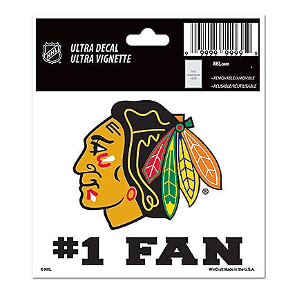 Chicago Blackhawks 3"X4" Indian Head Logo "#1 FAN" Ultra Decal by Wincraft product image 1, provided for visual reference