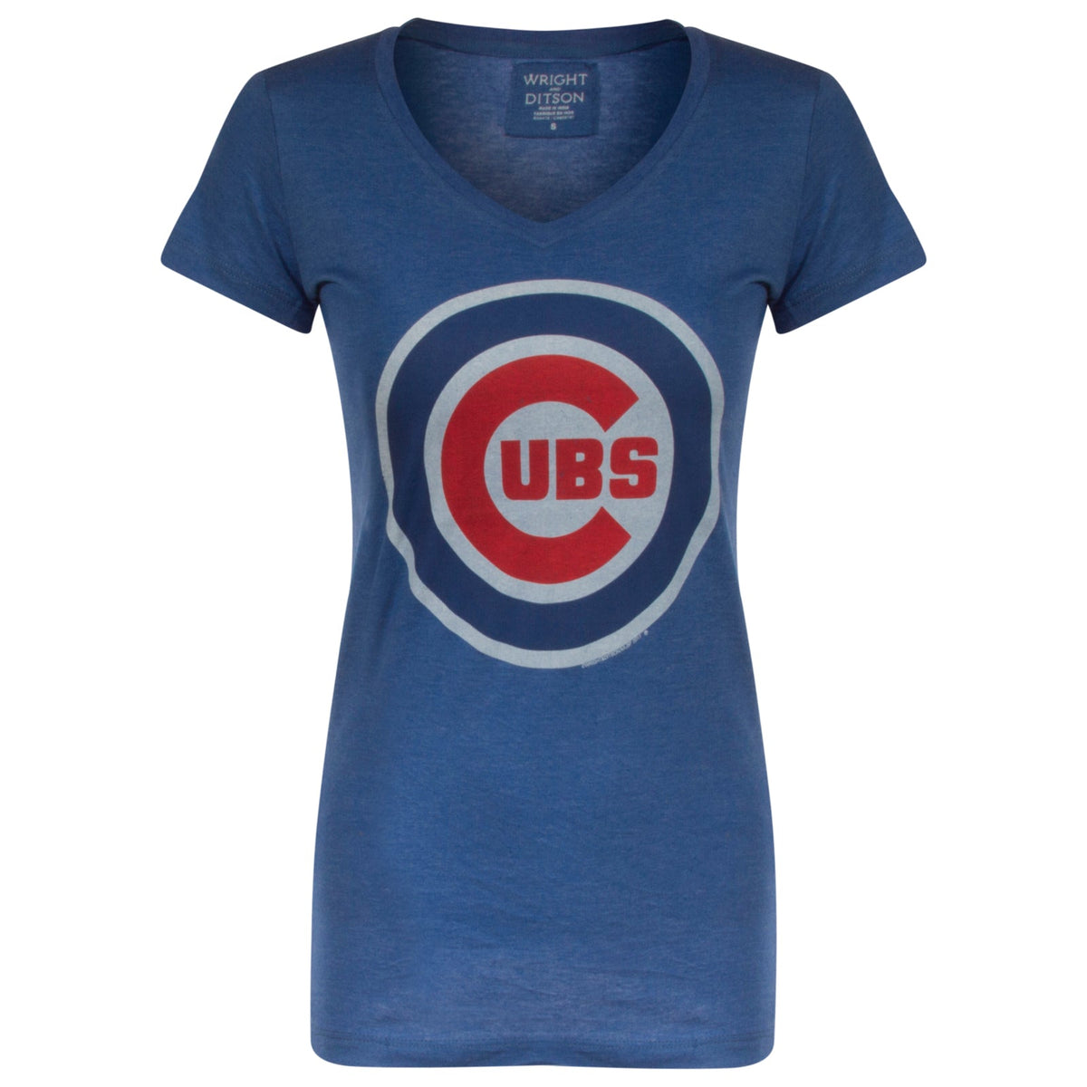Chicago Cubs Women Heather Royal Bullseye Logo V-Neck T-Shirt product image 1, provided for visual reference and product