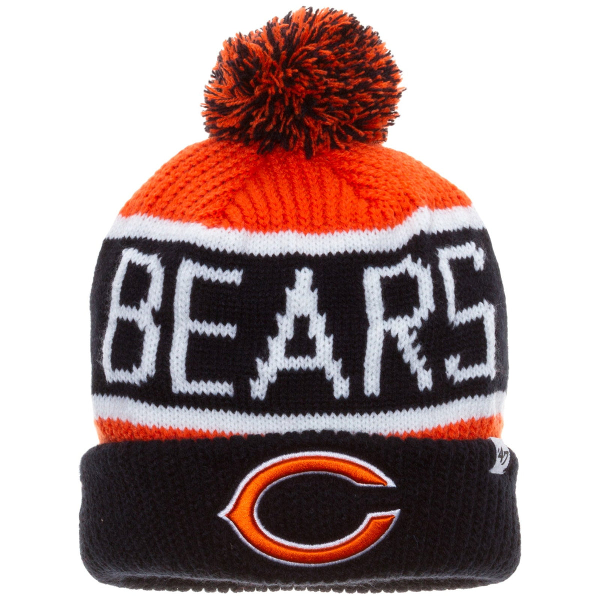Chicago Bears Orange, Navy, and White "Chicago Bears" Wordmark Knit Pom Hat product image 1, provided for visual reference