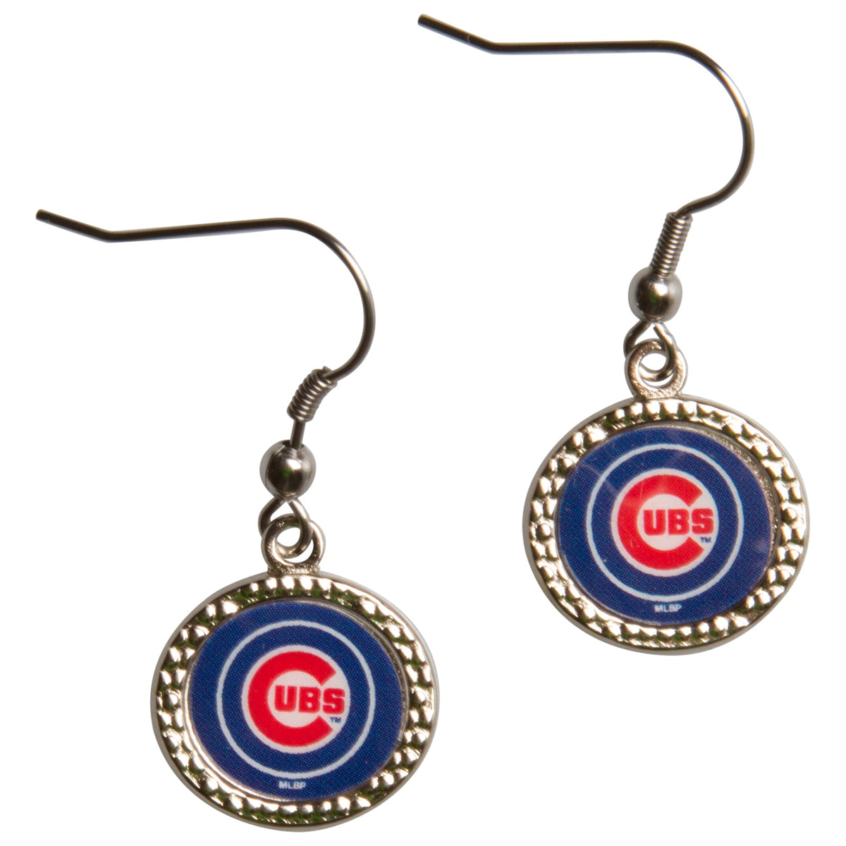 Chicago Cubs Round Logo Bling Dangle Earrings product image 1, provided for visual reference and product detail review