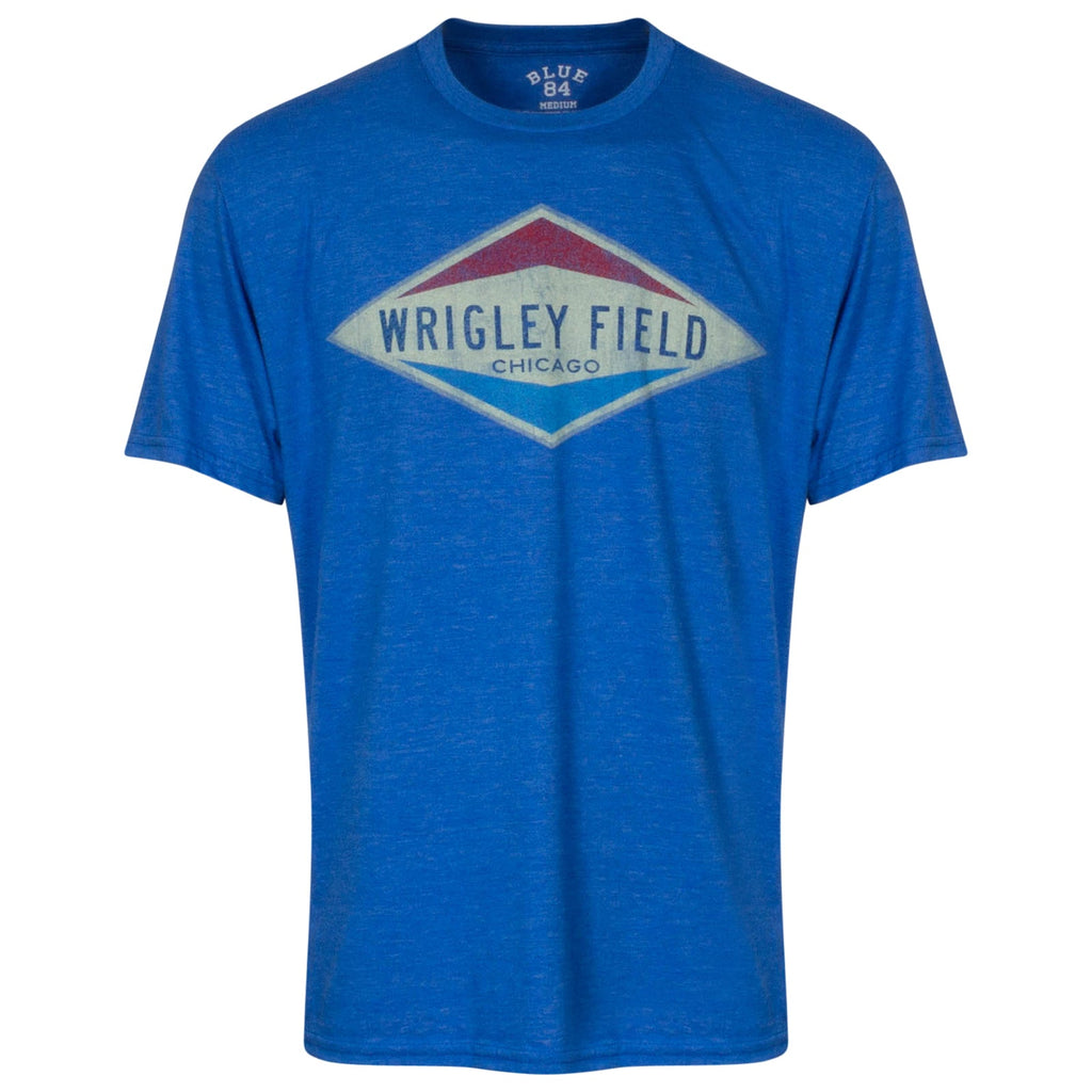 Wrigley Field Men Royal Faded Diamond Logo Gas Station T-Shirt product image 1, provided for visual reference and product