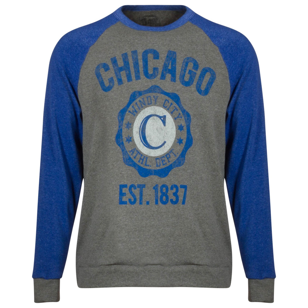Chicago Men Heather Grey and Royal Crew Neck Sweatshirt product image 1, provided for visual reference and product detail
