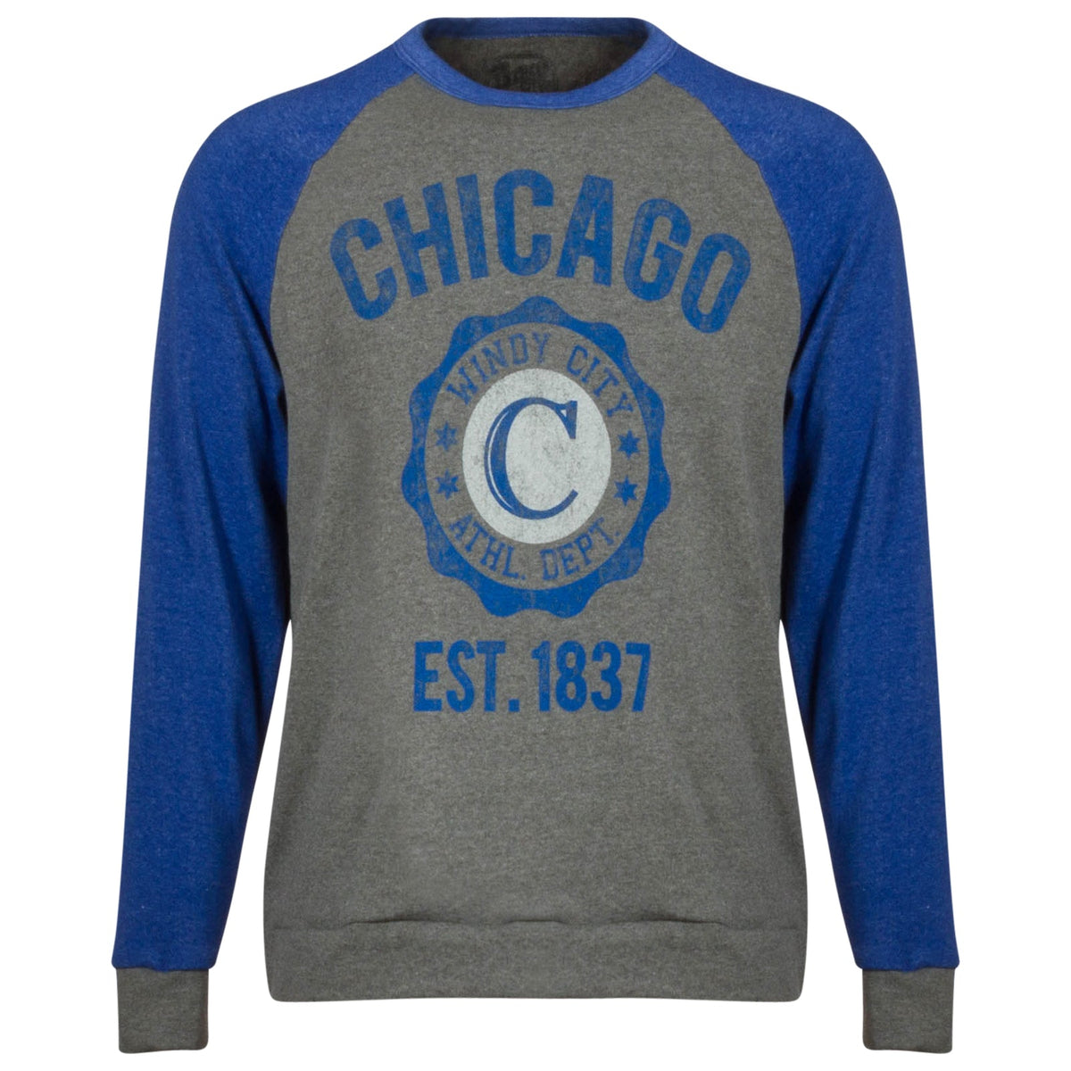 Chicago Men Heather Grey and Royal Crew Neck Sweatshirt product image 1, provided for visual reference and product detail