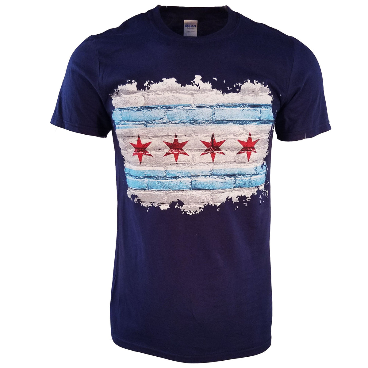 Chicago Men Navy Flag Brick Breakthrough T-Shirt product image 1, provided for visual reference and product detail review