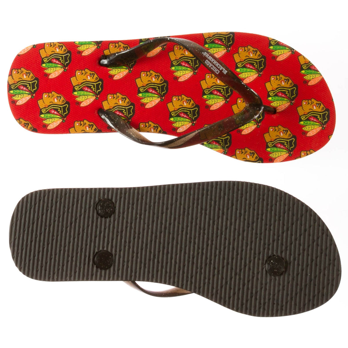 Chicago Blackhawks Women Glitter Strap Flip Flops product image 1, provided for visual reference and product detail review