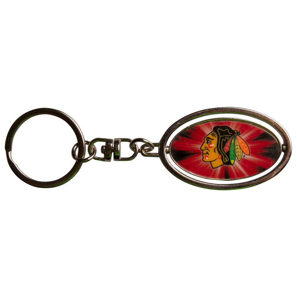 Chicago Blackhawks Oval Spinner Keychain product image 1, provided for visual reference and product detail review