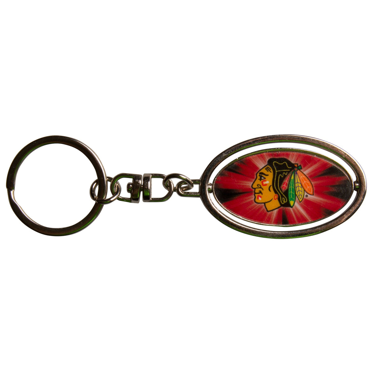 Chicago Blackhawks Oval Spinner Keychain product image 1, provided for visual reference and product detail review
