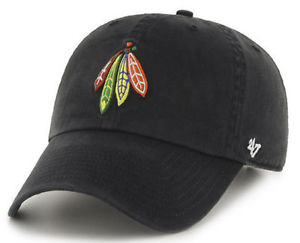 Chicago Blackhawks Feathers Black Adjustable Clean Up Cap - Adult product image 1, provided for visual reference and product