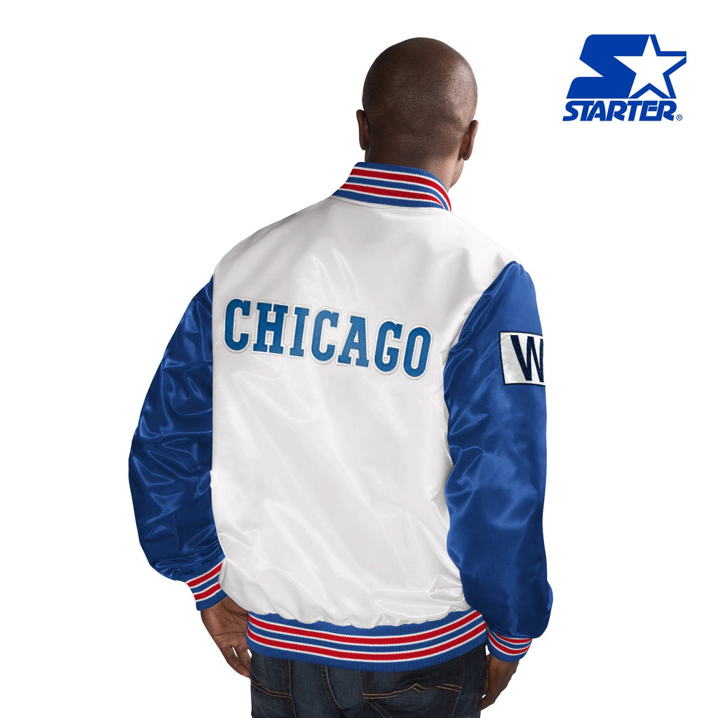 Chicago Cubs White 84 Bear Starter Jacket product image 2, provided for visual reference and product detail review