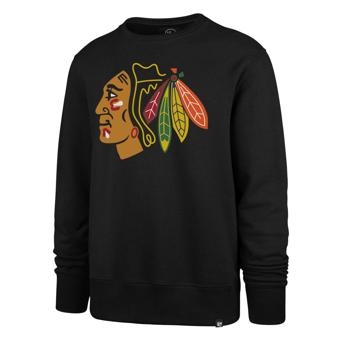Chicago Blackhawks Men Black Primary Logo 47 Headline Crew Sweater product image 1, provided for visual reference and