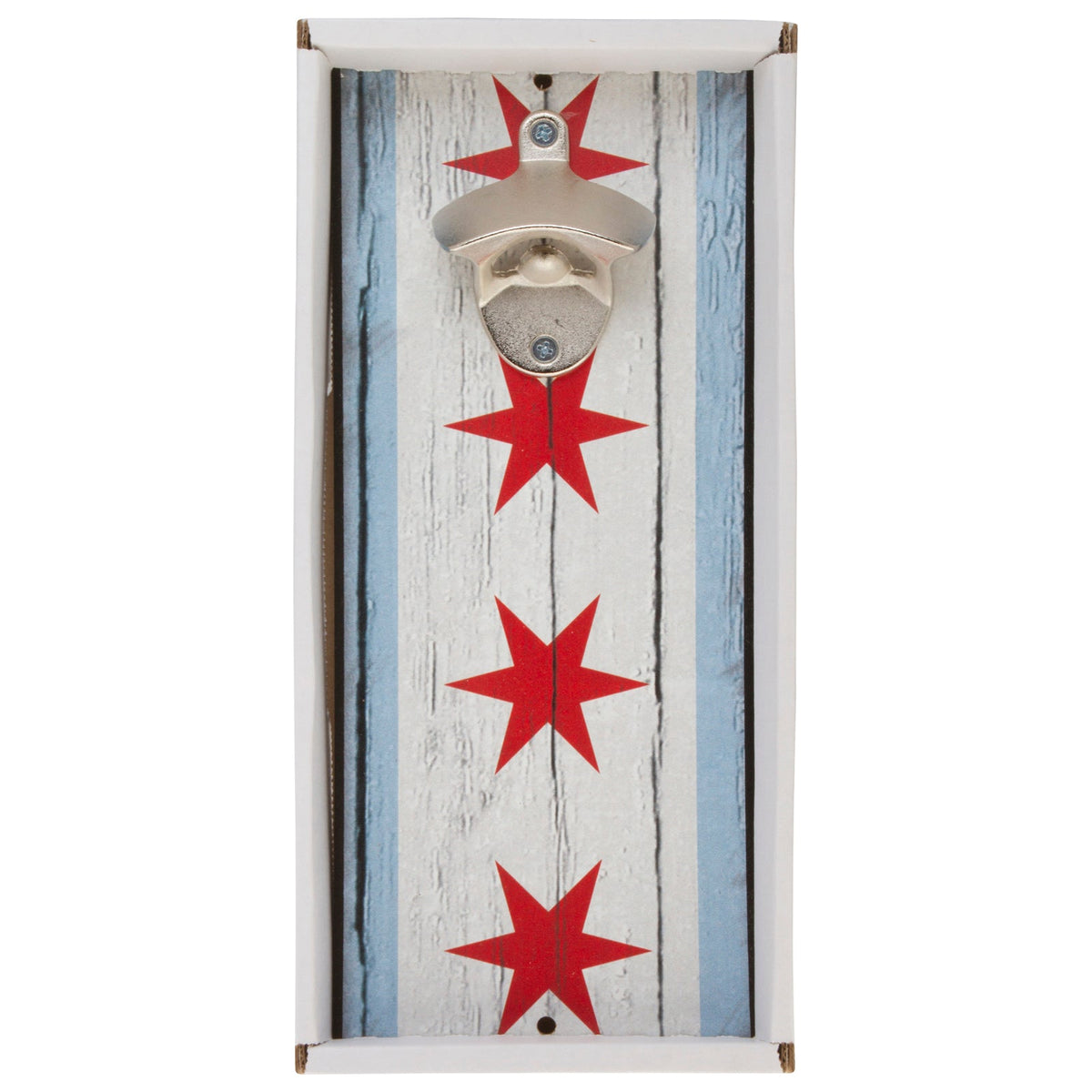Chicago Flag Bottle Opener Wooden Sign product image 1, provided for visual reference and product detail review