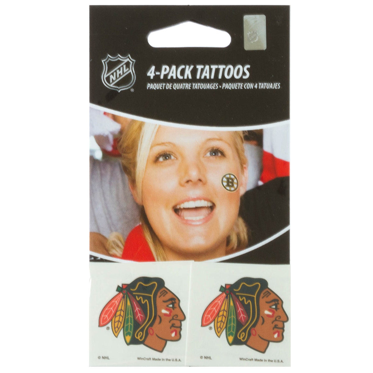 Chicago Blackhawks Indian Head Temporary Tattoo 4-Pack product image 1, provided for visual reference and product detail