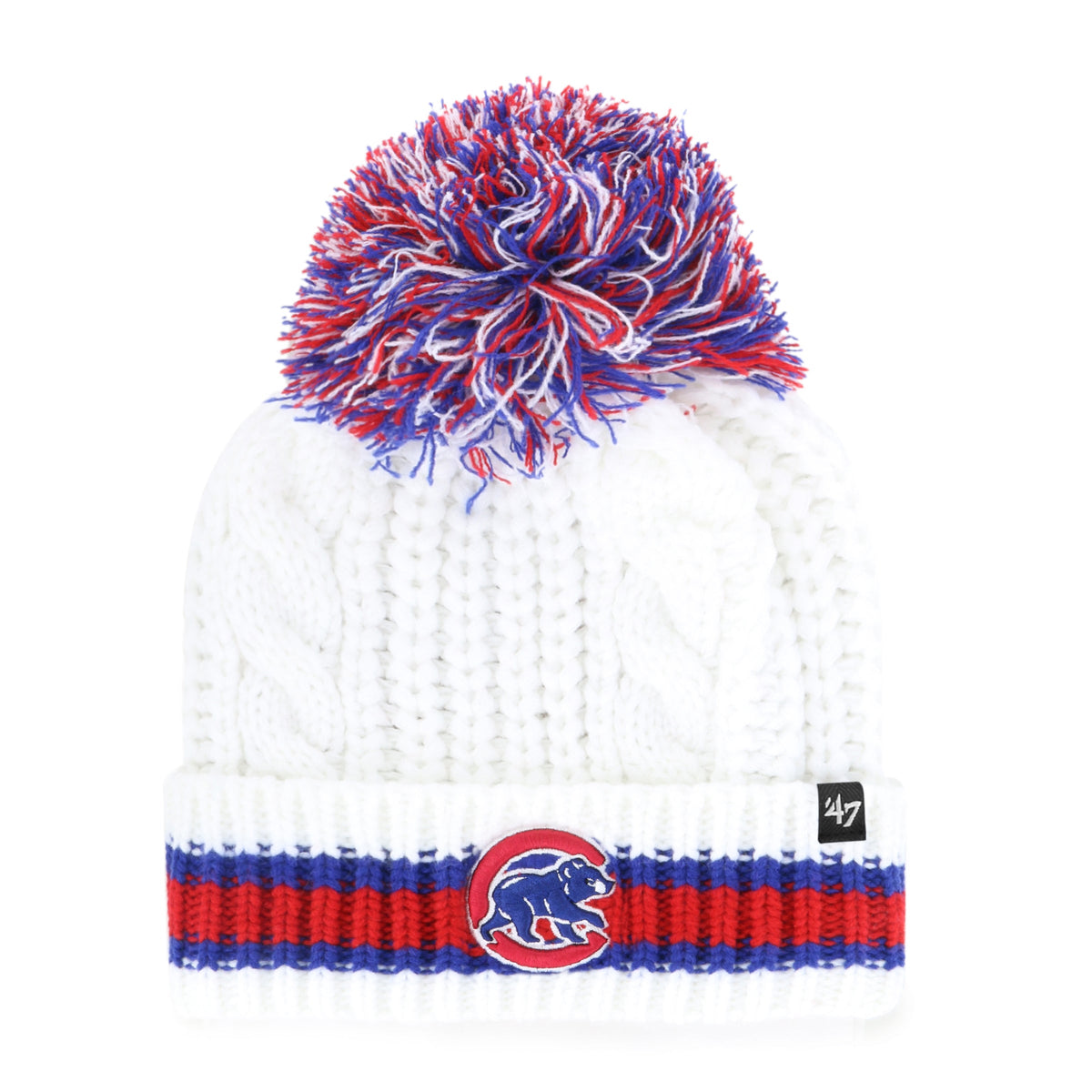Chicago Cubs Women White Sorority Cuff Knit w/ Pom & Crawl Bear product image 1, provided for visual reference and product