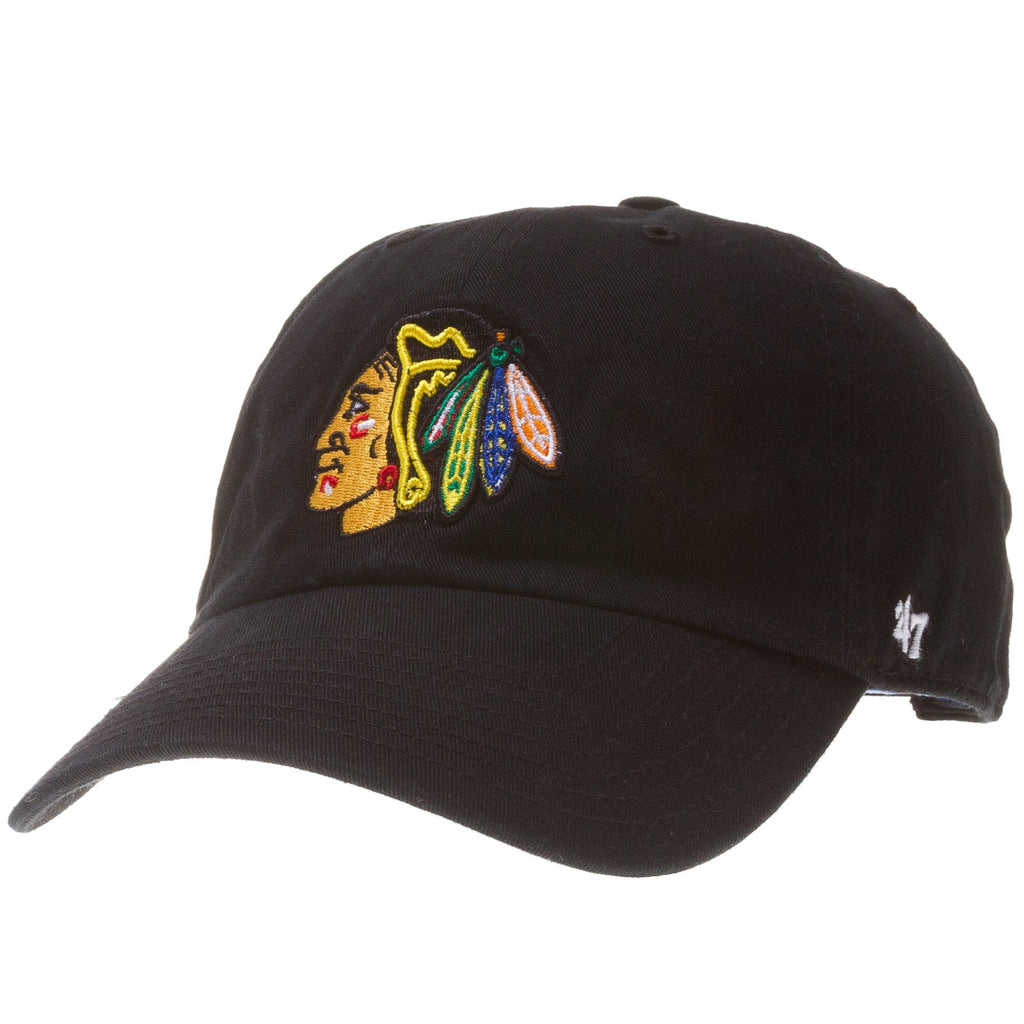 Chicago Blackhawks Black Indian Head Logo Adjustable Clean-Up Hat product image 1, provided for visual reference and product