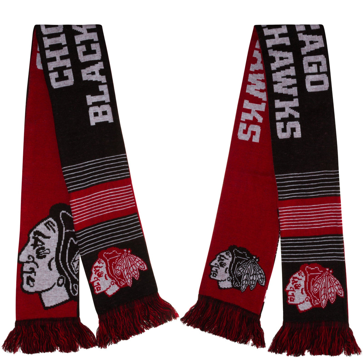 Chicago Blackhawks Reversible Split Logo Knit Scarf product image 1, provided for visual reference and product detail review