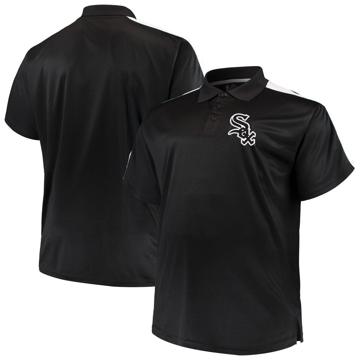 Chicago White Sox Men Big and Tall Birdseye Black and White Polo product image 1, provided for visual reference and product