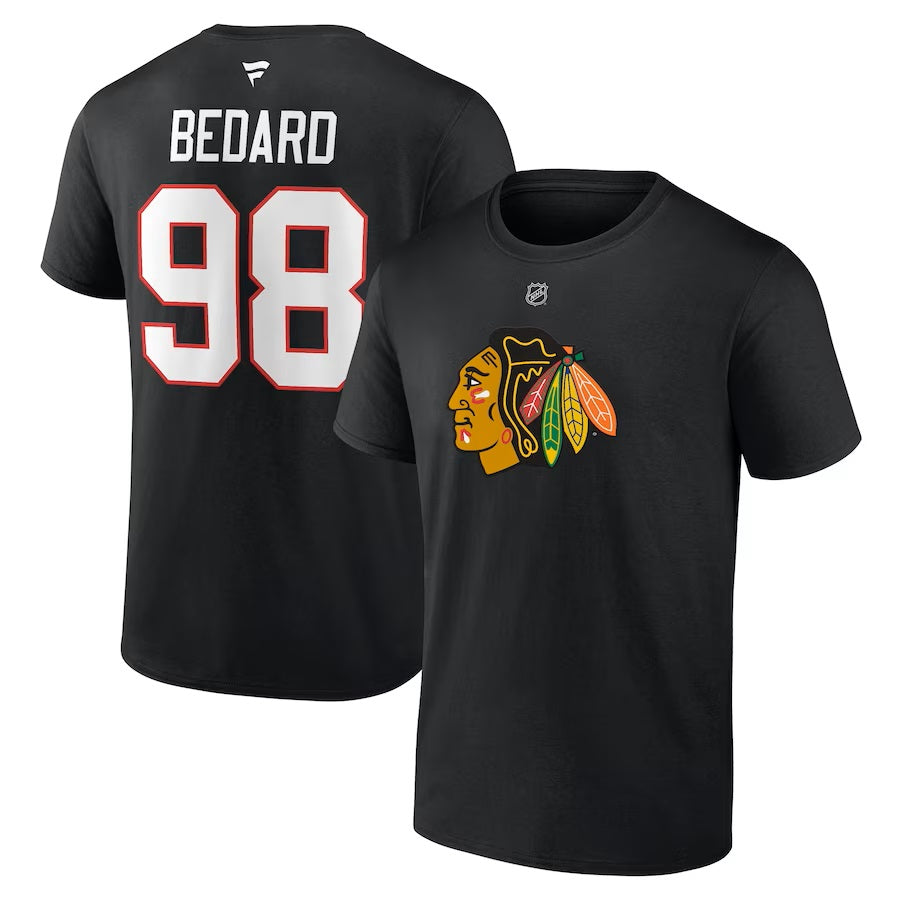 Connor Bedard Chicago Blackhawks NHL Fanatics Branded Men Black Authentic T-Shirt product image 3, provided for visual