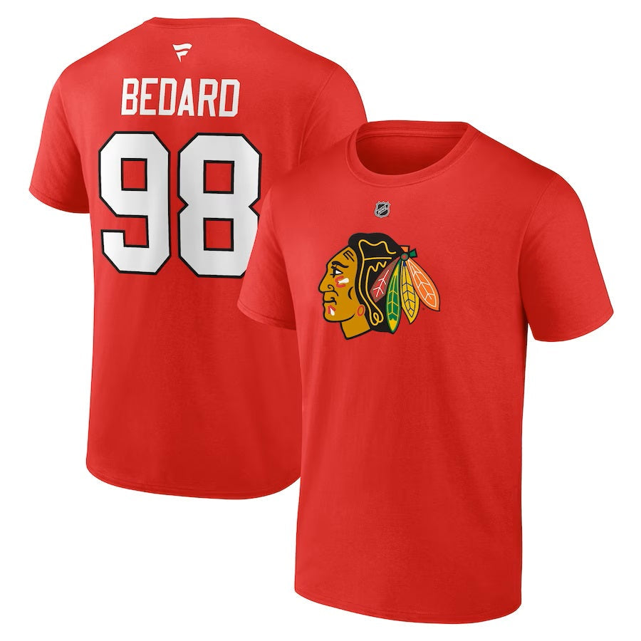 Connor Bedard Chicago Blackhawks NHL Fanatics Branded Men Red Authentic T-Shirt product image 2, provided for visual