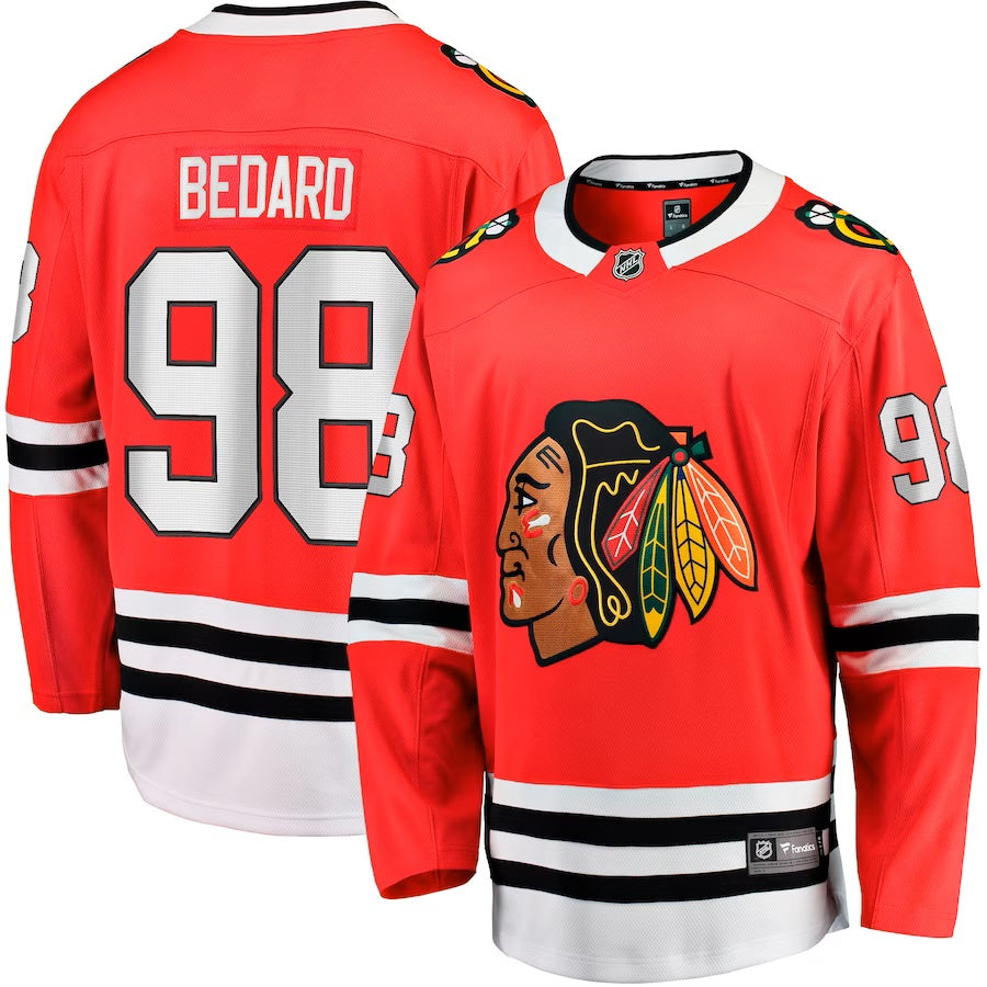 Connor Bedard Chicago Blackhawks NHL Fanatics Branded Men Red Breakaway Jersey product image 3, provided for visual