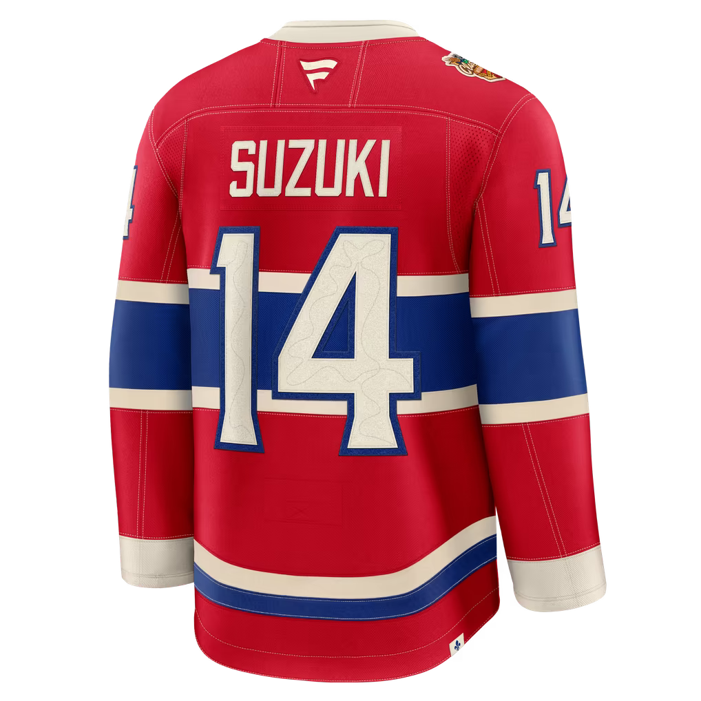 Nick Suzuki Montreal Canadiens NHL Fanatics Branded Men Red 2026 Heritage Classic Premium Jersey product image 1, provided