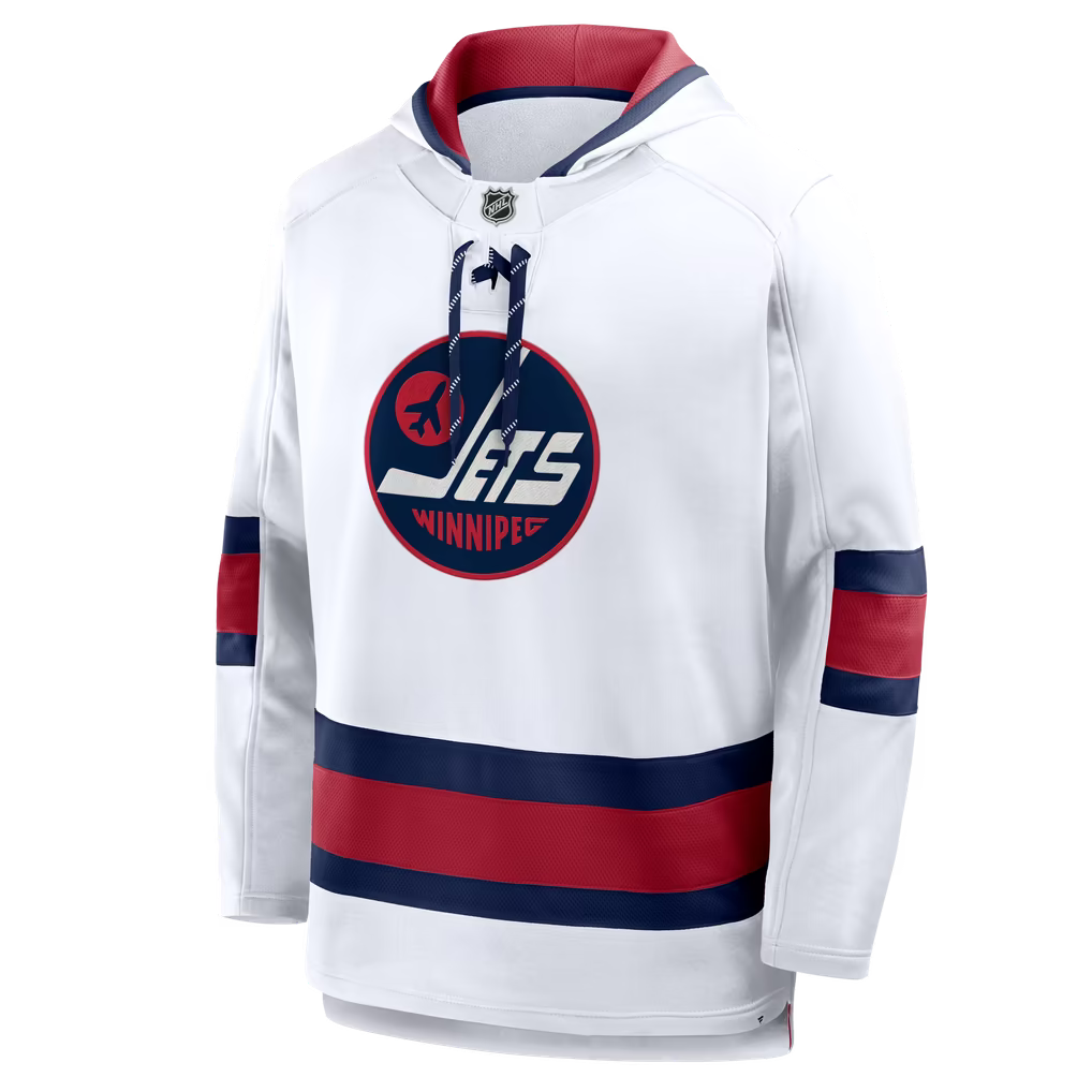 Winnipeg Jets NHL Fanatics Branded Men White 2026 Heritage Classic Lace Fleece Hoodie product image 1, provided for visual