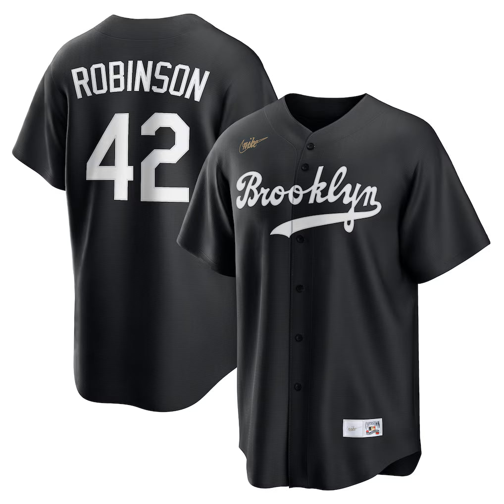 Jackie Robinson Brooklyn Dodgers MLB Nike Men Black Cooperstown Replica Player Jersey product image 3, provided for visual