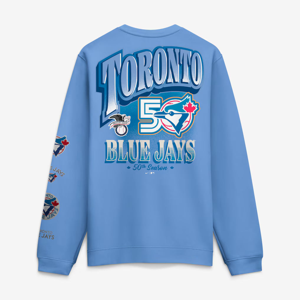 Toronto Blue Jays MLB Nike Men Light Blue 50th Anniversary Club Crew Sweatshirt product image 1, provided for visual