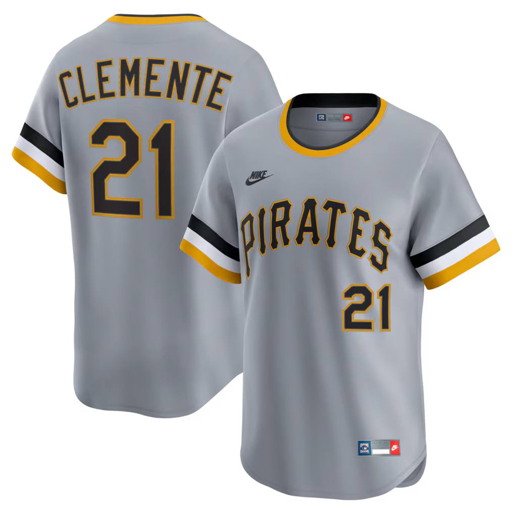 Roberto Clemente Pittsburgh Pirates MLB Nike Men Grey Cooperstown Limited Player Jersey product image 3, provided for visual