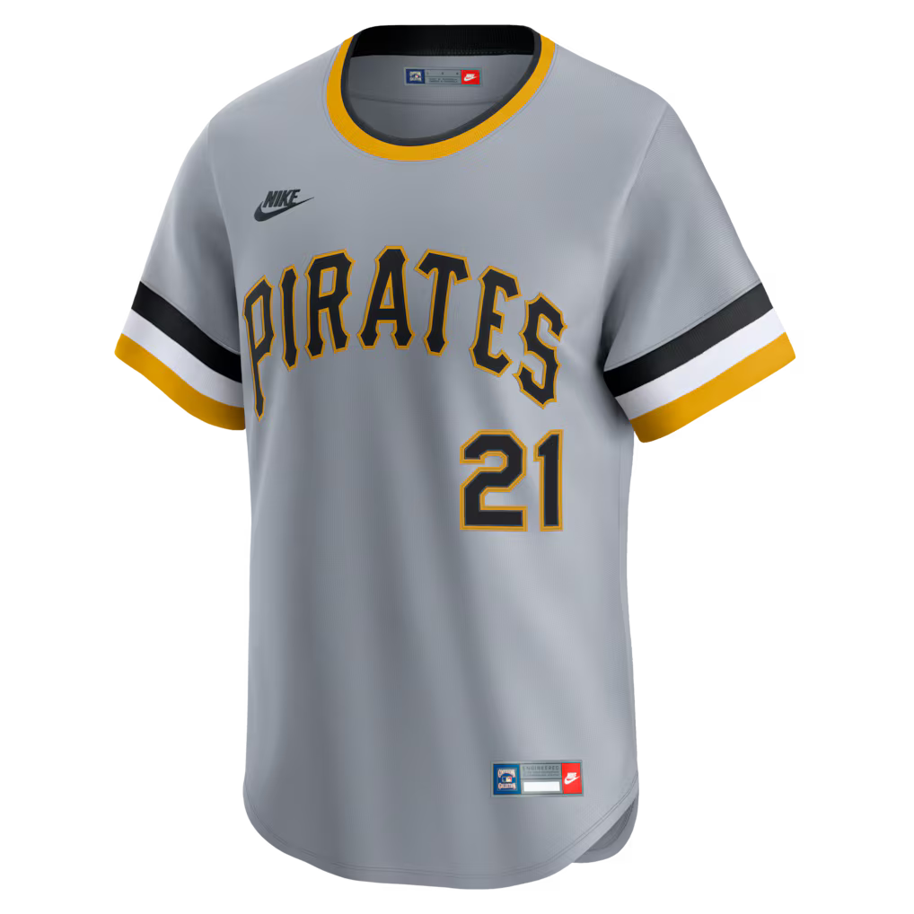 Roberto Clemente Pittsburgh Pirates MLB Nike Men Grey Cooperstown Limited Player Jersey product image 2, provided for visual