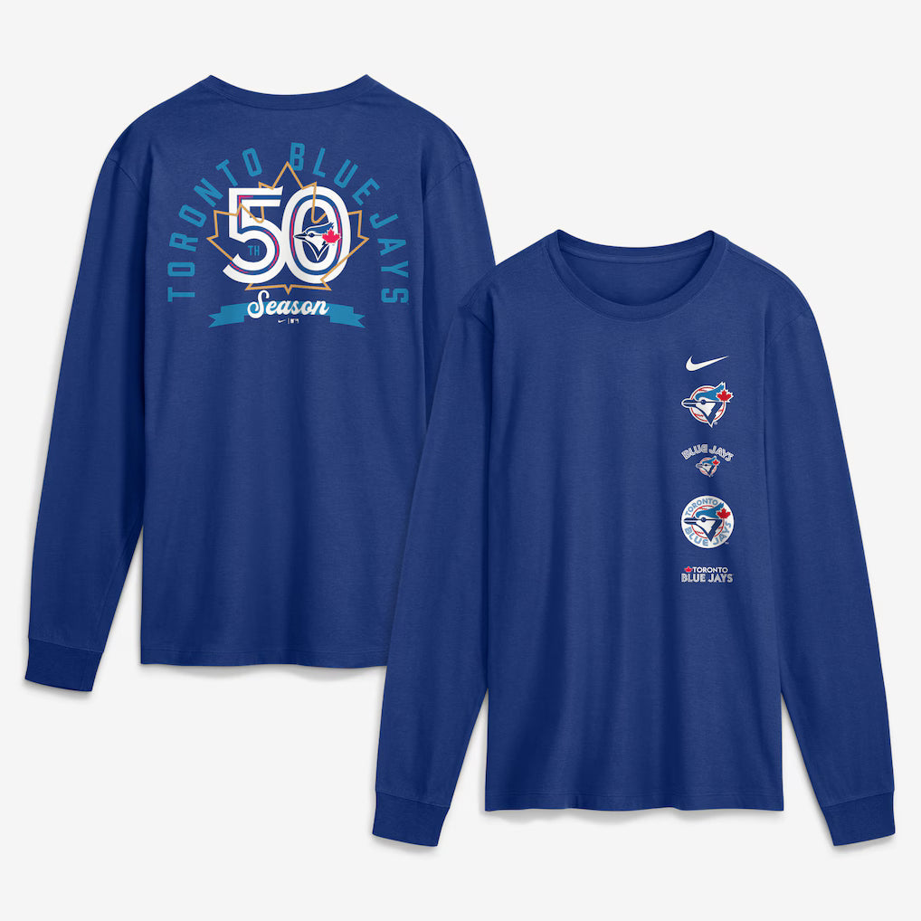 Toronto Blue Jays MLB Nike Men Royal Blue 50th Anniversary Club Long Sleeve T-shirt product image 3, provided for visual