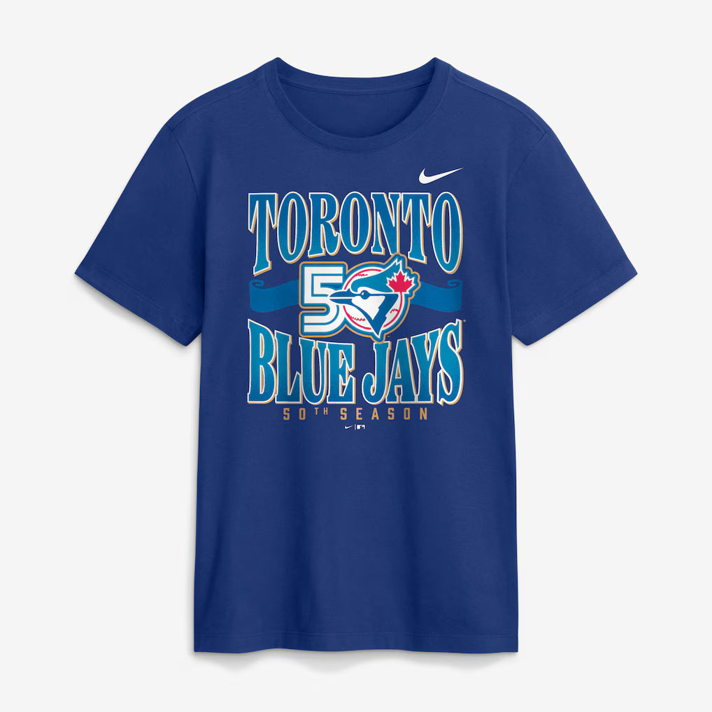 Toronto Blue Jays MLB Nike Men Royal 50th Anniversary Club T-Shirt product image 1, provided for visual reference and