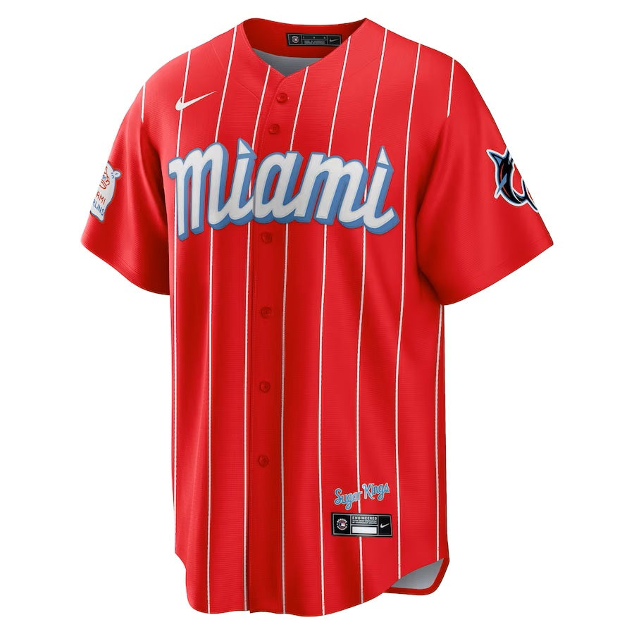Miami Marlins MLB Nike Men Red 2023 City Connect Replica Jersey product image 1, provided for visual reference and product